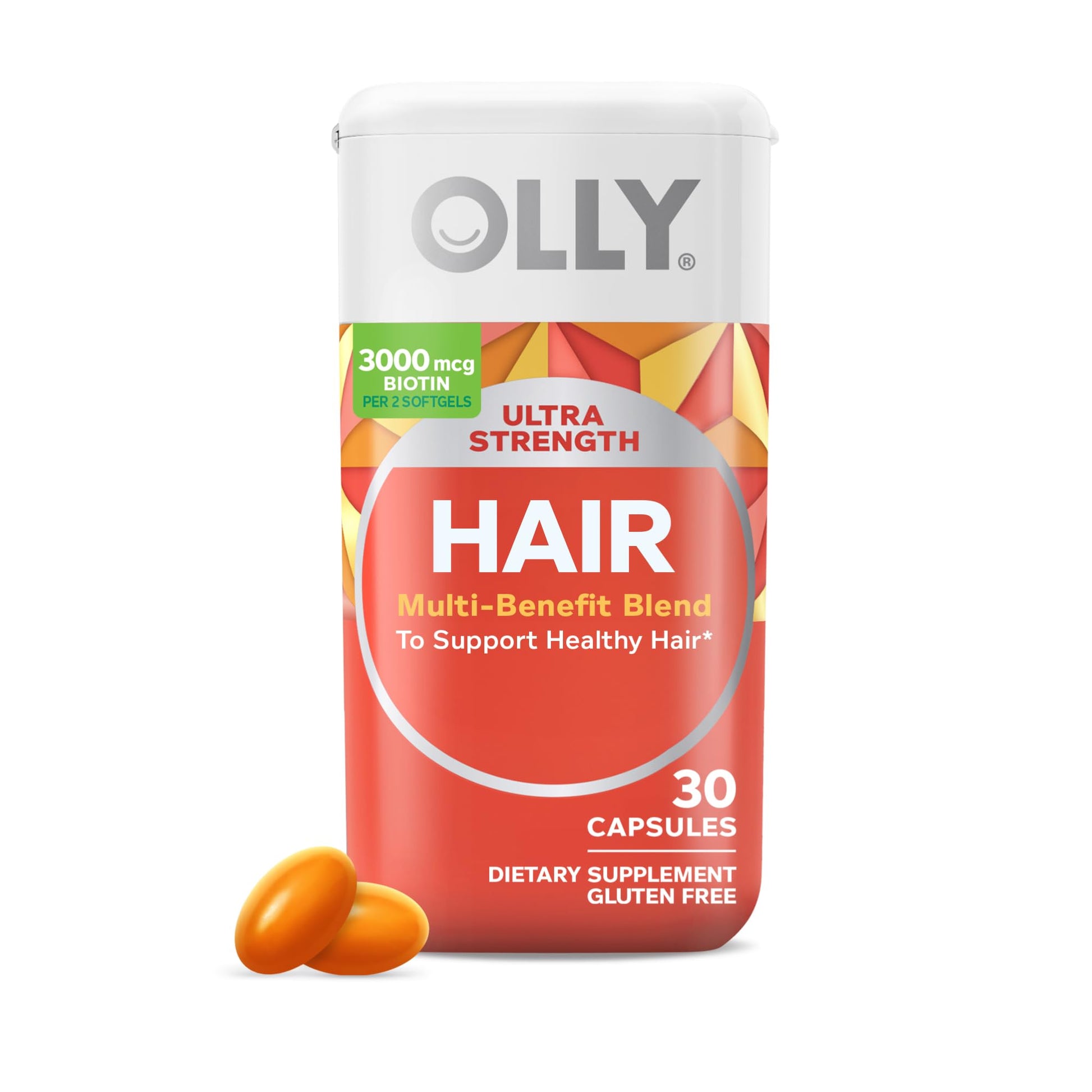 OLLY Ultra Strength Hair Softgels, Supports Hair Health, Biotin, Keratin, Vitamin D, B12, Hair Supplement, 30 Day Supply - PrimeBioHealth - canada supplements