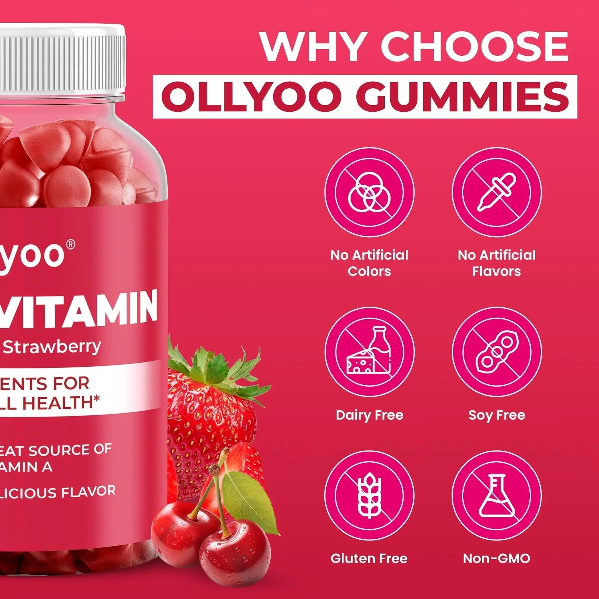 Ollyoo Multivitamin Gummies for Adults | Cherry & Strawberry Flavor | Great Source of Vitamin A & Essential Nutrients | - PrimeBioHealth - canada supplements