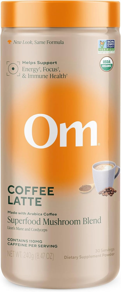 OM MUSHROOM SUPERFOOD Coffee Latte Blend – Functional Mushroom Powder with Lion’s Mane & Cordyceps – Energy, Focus & Mental Clarity Support – 8.47 oz Canister (30 Servings) - PrimeBioHealth - canada supplements