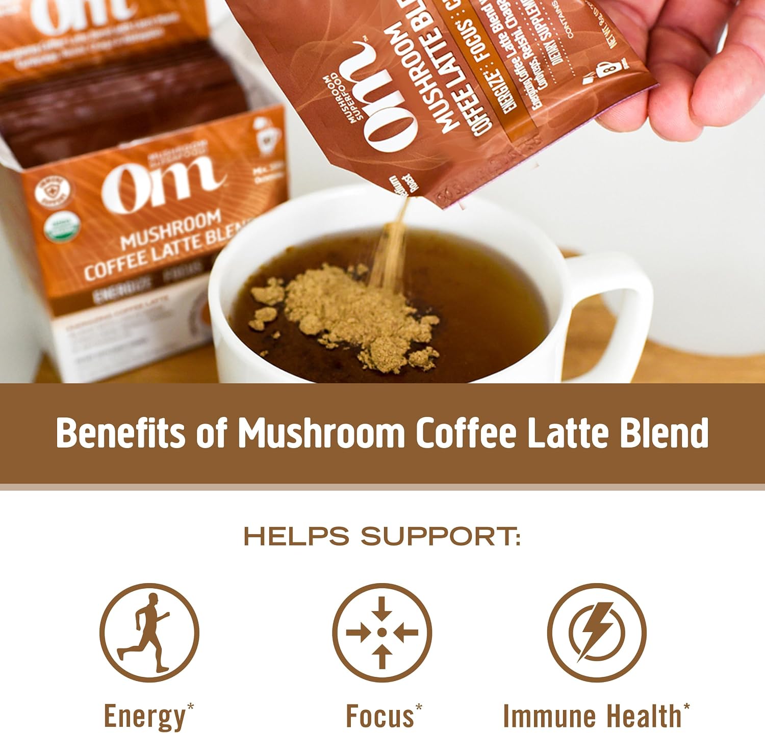 OM MUSHROOM SUPERFOOD Coffee Latte Blend – Functional Mushroom Powder with Lion’s Mane & Cordyceps – Energy, Focus & Mental Clarity Support – 8.47 oz Canister (30 Servings) - PrimeBioHealth - canada supplements