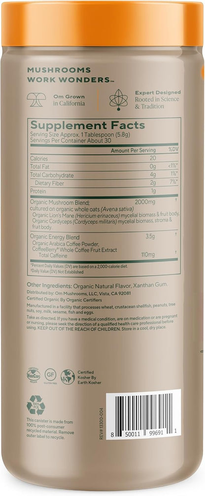 OM MUSHROOM SUPERFOOD Coffee Latte Blend – Functional Mushroom Powder with Lion’s Mane & Cordyceps – Energy, Focus & Mental Clarity Support – 8.47 oz Canister (30 Servings) - PrimeBioHealth - canada supplements