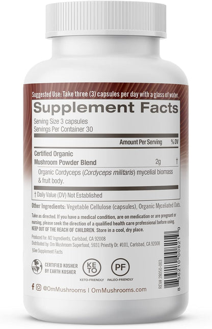 OM MUSHROOM SUPERFOOD Cordyceps Mushroom Capsules Superfood Supplement, 90 Count, 30 Days, Organic Energy Supplement for Stamina and Endurance - PrimeBioHealth - canada supplements