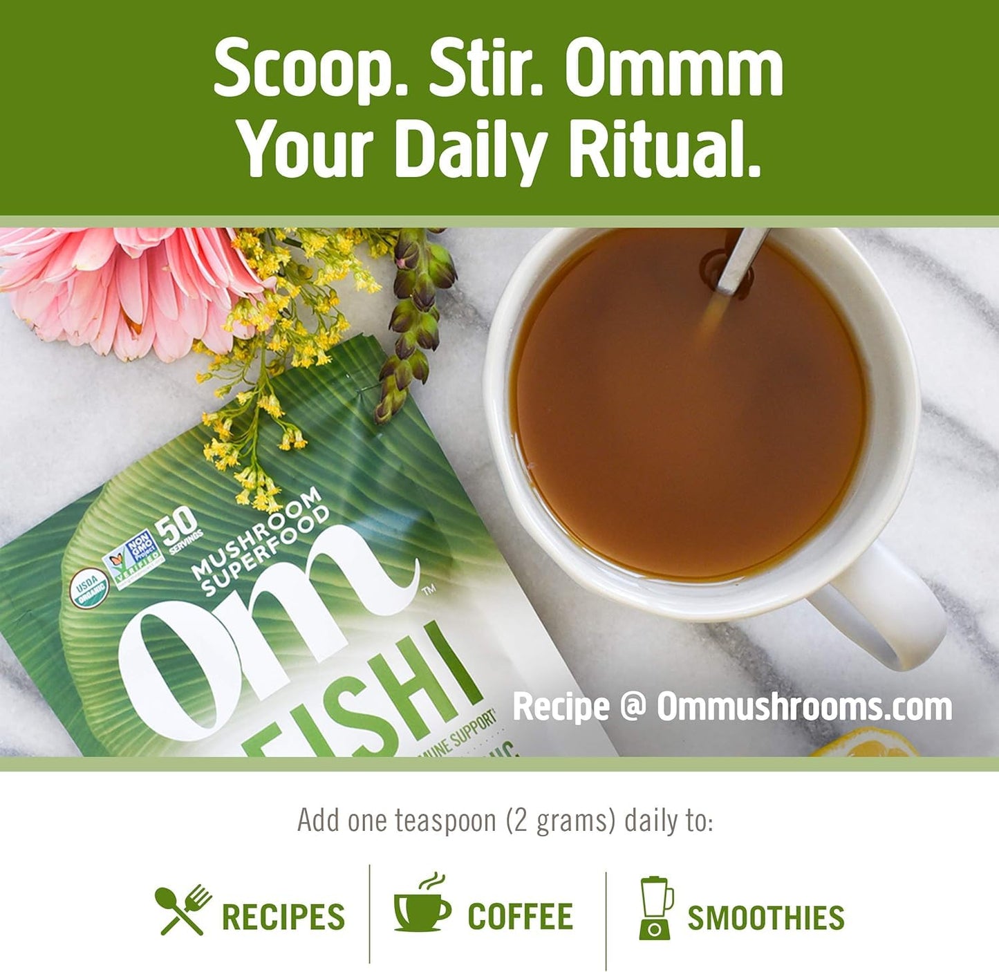 Om Mushroom Superfood Reishi Organic Mushroom Powder, 100 Servings, Organic Adaptogen Powder for Stress Relief and Immune Health - PrimeBioHealth - canada supplements