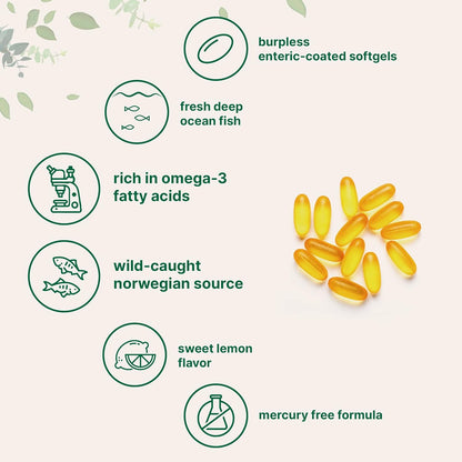 Omega 3 Fish Oil DHA Supplements 1000mg with EPA 500mg, 200 Softgels – Lemon Flavored, Burpless (Enteric Coated) | Deep Sea Fresh Fish, Wild Caught from Norwegian Waters | Mercury Free - PrimeBioHealth - canada supplements