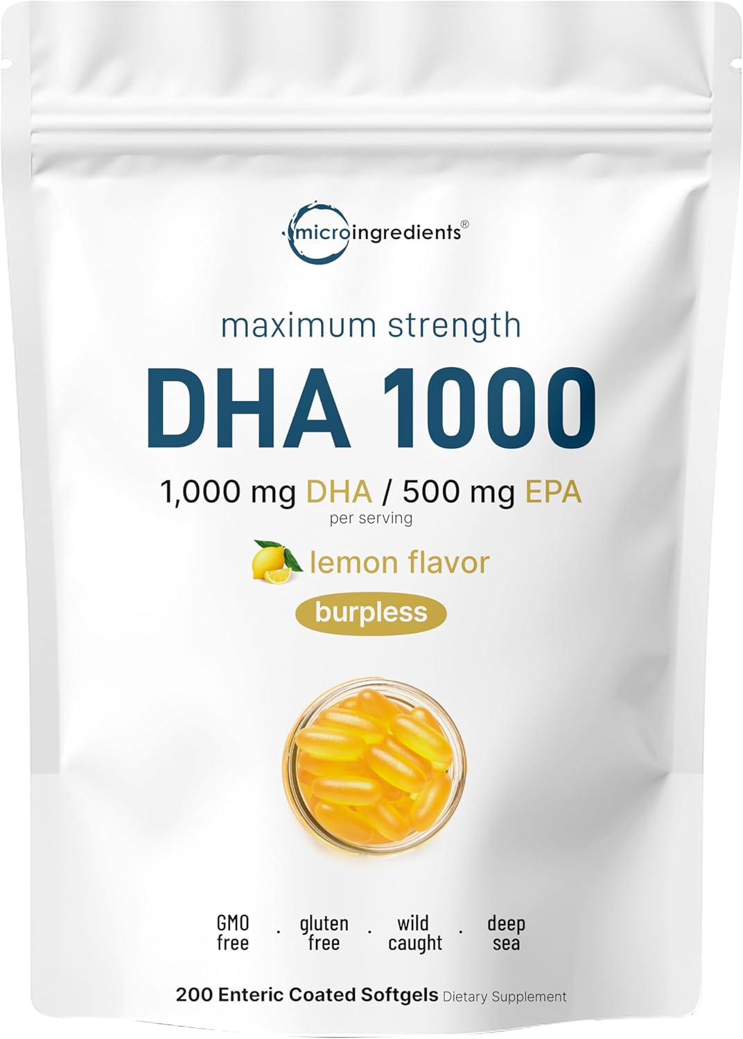 Omega 3 Fish Oil DHA Supplements 1000mg with EPA 500mg, 200 Softgels – Lemon Flavored, Burpless (Enteric Coated) | Deep Sea Fresh Fish, Wild Caught from Norwegian Waters | Mercury Free - PrimeBioHealth - canada supplements