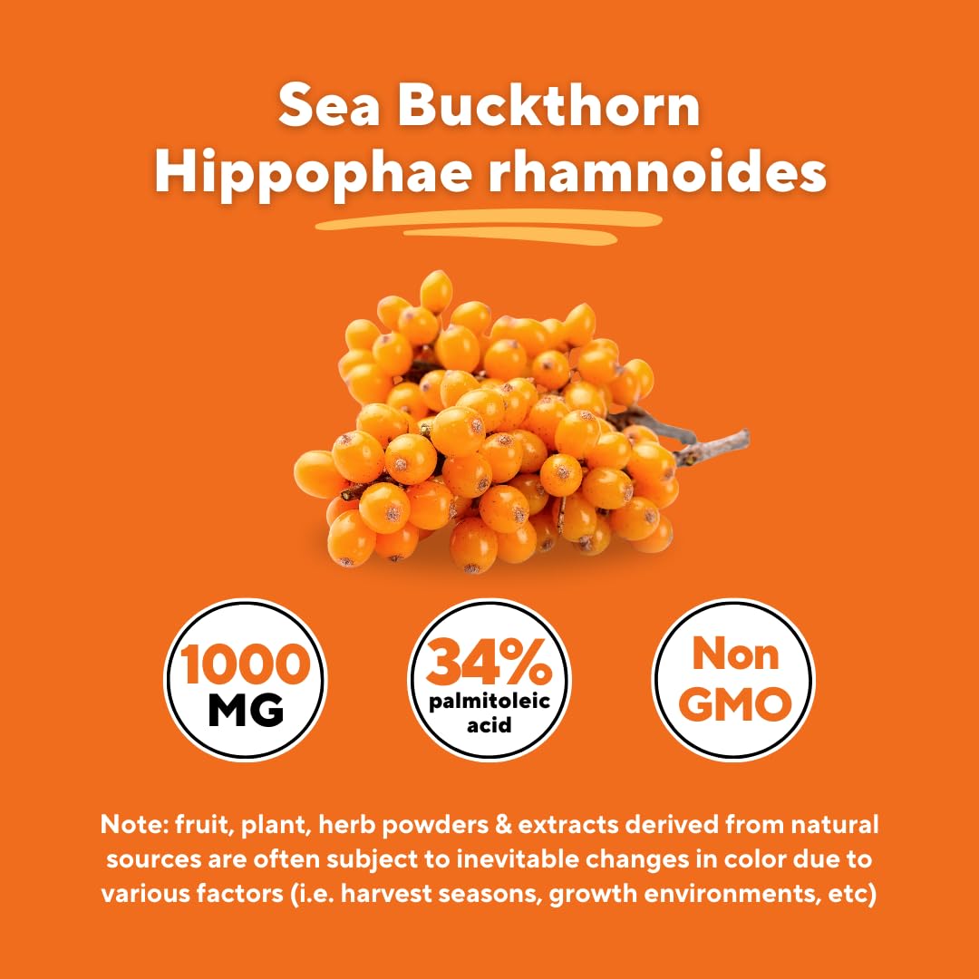 Omega 7 Sea Buckthorn Berry Oil 1000mg for Hair, Skin, Nails, Heart Health Support - 34% Palmitoleic Acid & Natural Omega 3 6 9 Fatty Acids Supplement - 120 Capsules, Non-GMO, Gluten-Free - PrimeBioHealth - canada supplements