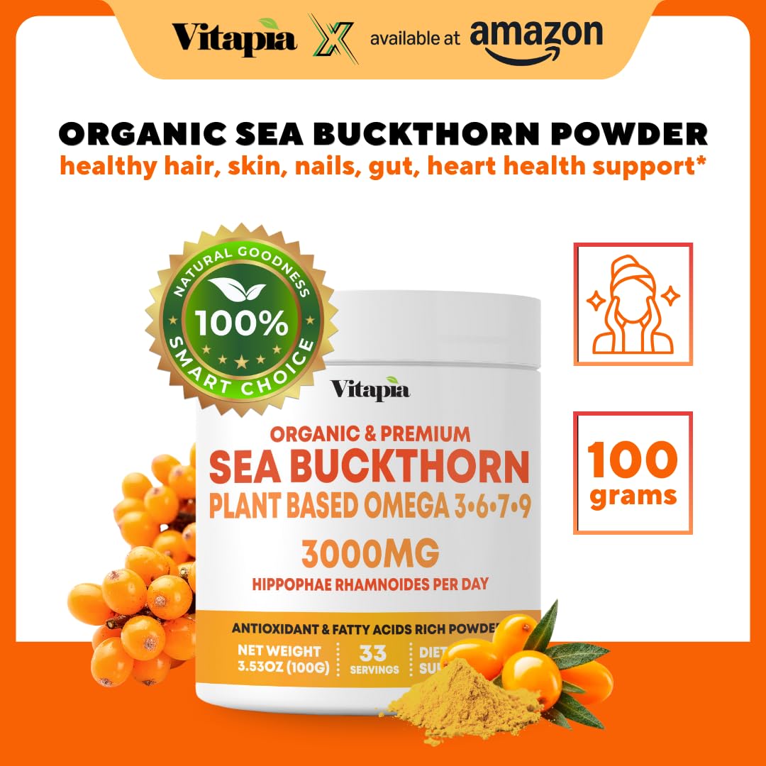 Omega 7 Sea Buckthorn Berry Oil 1000mg for Hair, Skin, Nails, Heart Health Support - 34% Palmitoleic Acid & Natural Omega 3 6 9 Fatty Acids Supplement - 120 Capsules, Non-GMO, Gluten-Free - PrimeBioHealth - canada supplements