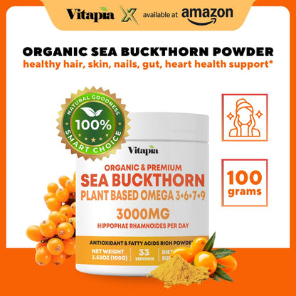 Omega 7 Sea Buckthorn Berry Oil 1000mg for Hair, Skin, Nails, Heart Health Support - 34% Palmitoleic Acid & Natural Omega 3 6 9 Fatty Acids Supplement - 120 Capsules, Non-GMO, Gluten-Free - PrimeBioHealth - canada supplements
