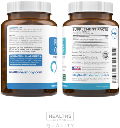 Omega 7 Supplement for Women and Men - High Potency & Purity Palmitoleic Acid Fatty Acid Fish Oil Supplement from Patented Provinal with Lowest Palmitic Acid - Sustainably Sourced (1 Month Supply) - PrimeBioHealth - canada supplements