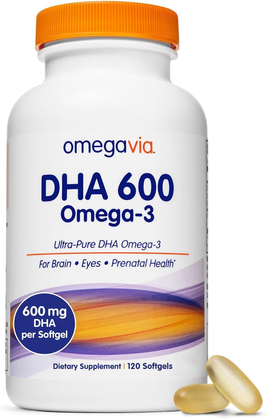 OmegaVia DHA 600 mg, Ultra Pure Omega-3 DHA Supplements for Brain and Eyes, DHA Prenatal Vitamins for Women, Burpless Fish Oil Omega 3, IFOS Tested, 120 Softgels - PrimeBioHealth - canada supplements