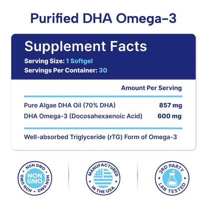 OmegaVia DHA 600 mg, Ultra Pure Omega-3 DHA Supplements for Brain and Eyes, DHA Prenatal Vitamins for Women, Burpless Fish Oil Omega 3, IFOS Tested, 120 Softgels - PrimeBioHealth - canada supplements