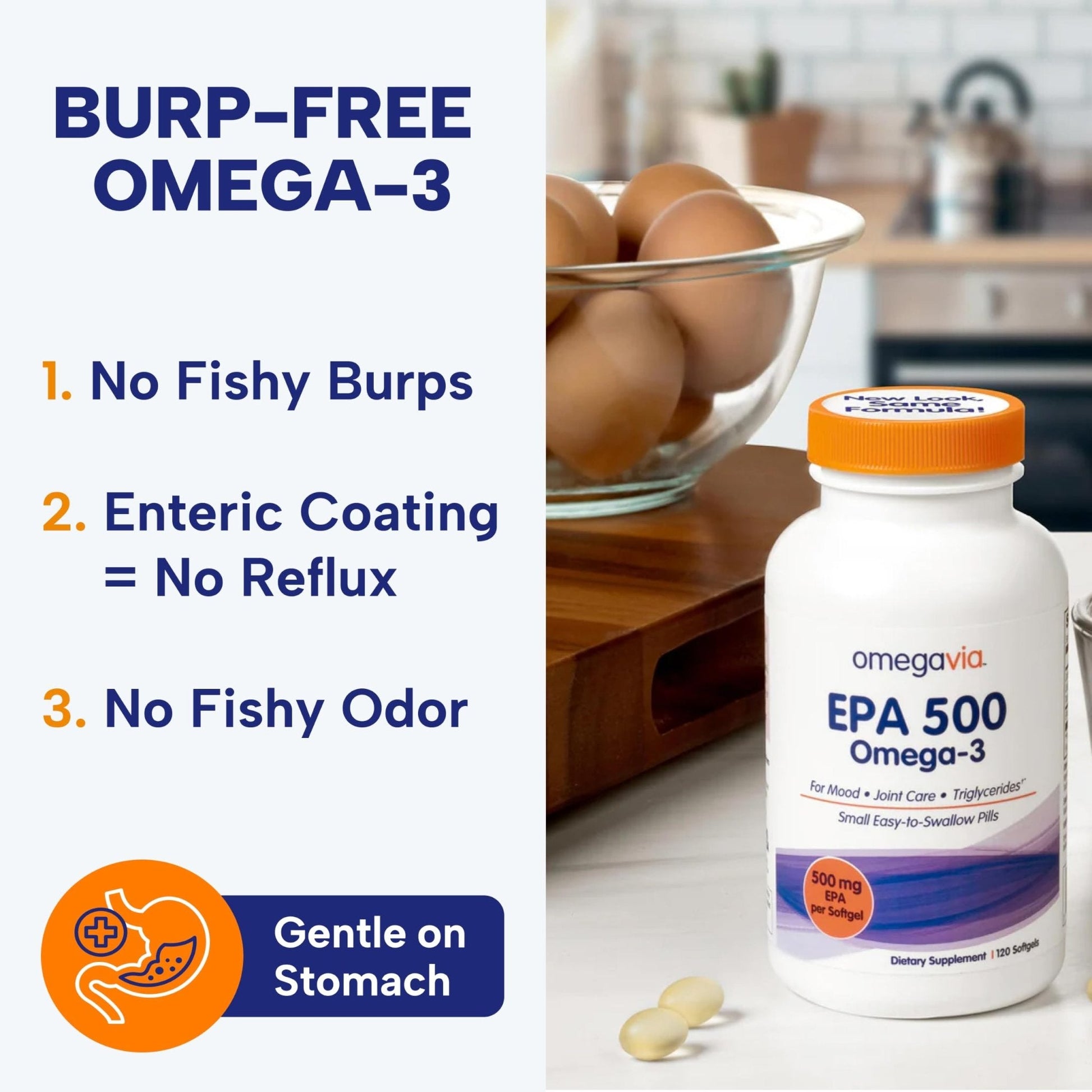 OmegaVia EPA 500, Purified Omega-3 Fish Oil Supplement, 500 mg EPA in Triglyceride Form, Burpless Fish Oil, Non-GMO, Gluten-Free, IFOS 5-Star, 120 Softgels - PrimeBioHealth - canada supplements