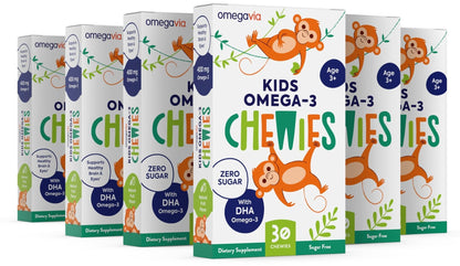 OmegaVia Omega 3 Chewies, Daily DHA Chewable Vitamins for Kids, Omega 3 for Ages 3-12 to Support Brain & Eye Health, Sugar-Free Natural Fruit Flavor, Omega 3 Fish Oil, 30 Individual Packets - PrimeBioHealth - canada supplements