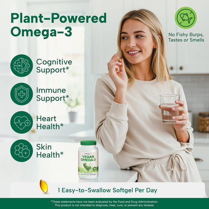 OmegaVia Vegan Omega 3 Supplement, Algae Omega 3 Fish Oil Alternative, 300mg Vegan DHA Fatty Acids, Plant Based, Planet and Ocean Friendly, IAOS 5 Star Tested, 60 Softgels - PrimeBioHealth - canada supplements