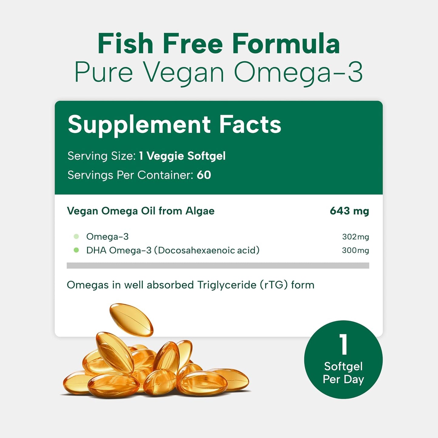 OmegaVia Vegan Omega 3 Supplement, Algae Omega 3 Fish Oil Alternative, 300mg Vegan DHA Fatty Acids, Plant Based, Planet and Ocean Friendly, IAOS 5 Star Tested, 60 Softgels - PrimeBioHealth - canada supplements