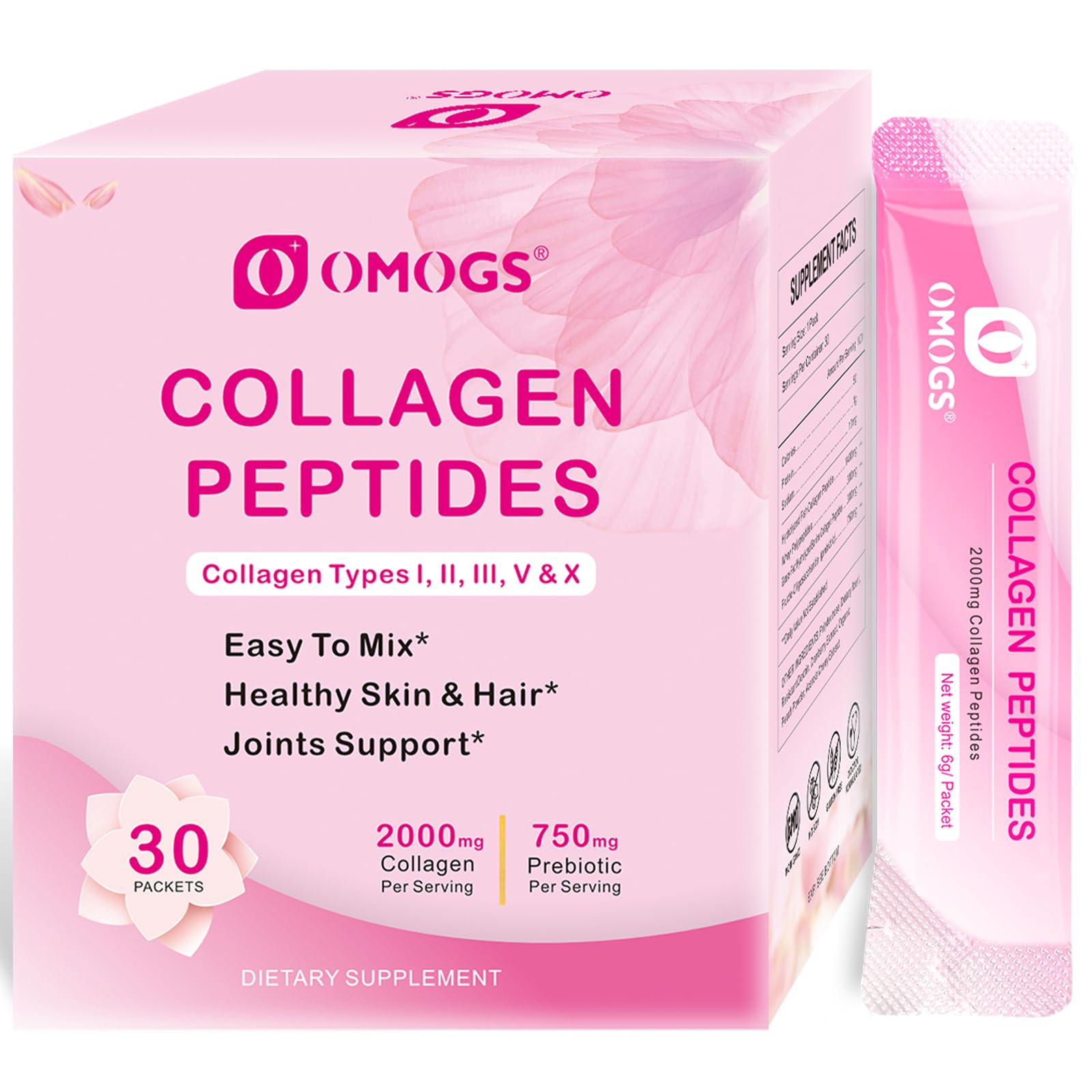 OMOGS Collagen Peptides Powder, with Prebiotics & Cranberry Extract -Hydrolyzed Collagen Peptides Support Hair, Skin, Nail, Bone & Digestive Health - PrimeBioHealth - canada supplements