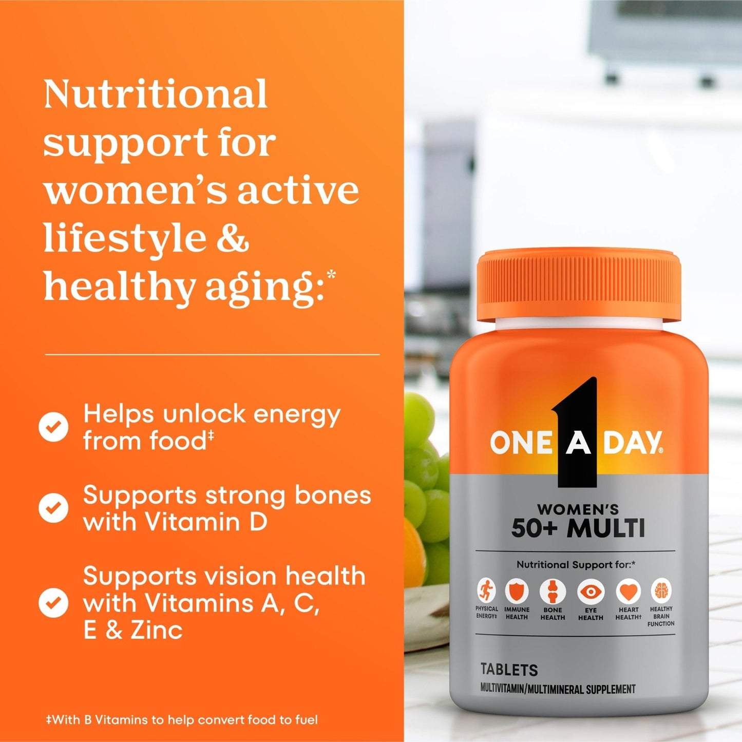 One A Day Multivitamin for Women 50 and Over Tablets, Womens Multivitamin 50 plus with Vitamins D, C, E, Zinc & Biotin, Daily Vitamins - PrimeBioHealth - canada supplements