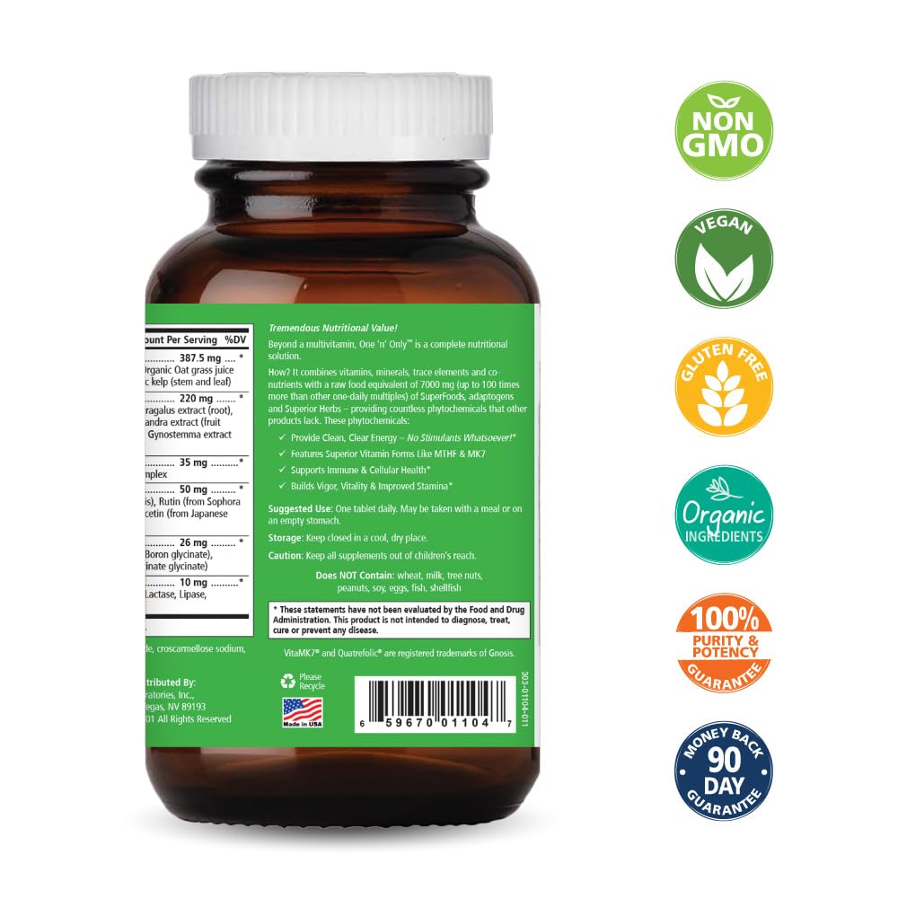 One n Only Whole Food Multivitamin by Pure Essence - Super Energetic Once a Day with Superfoods, Minerals, Enzymes, Vitamin D, D3, B12, Biotin - 90 Tablets - PrimeBioHealth - canada supplements