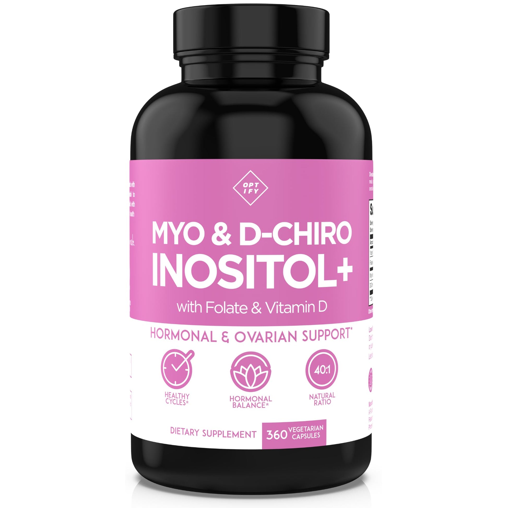 Optify Inositol Supplement for Women – 90-Day Supply – Myo-Inositol and D-Chiro Inositol with Folate and Vitamin D – 40:1 Ratio – Hormone Balance & Ovarian Support - 360 Capsules - PrimeBioHealth - canada supplements