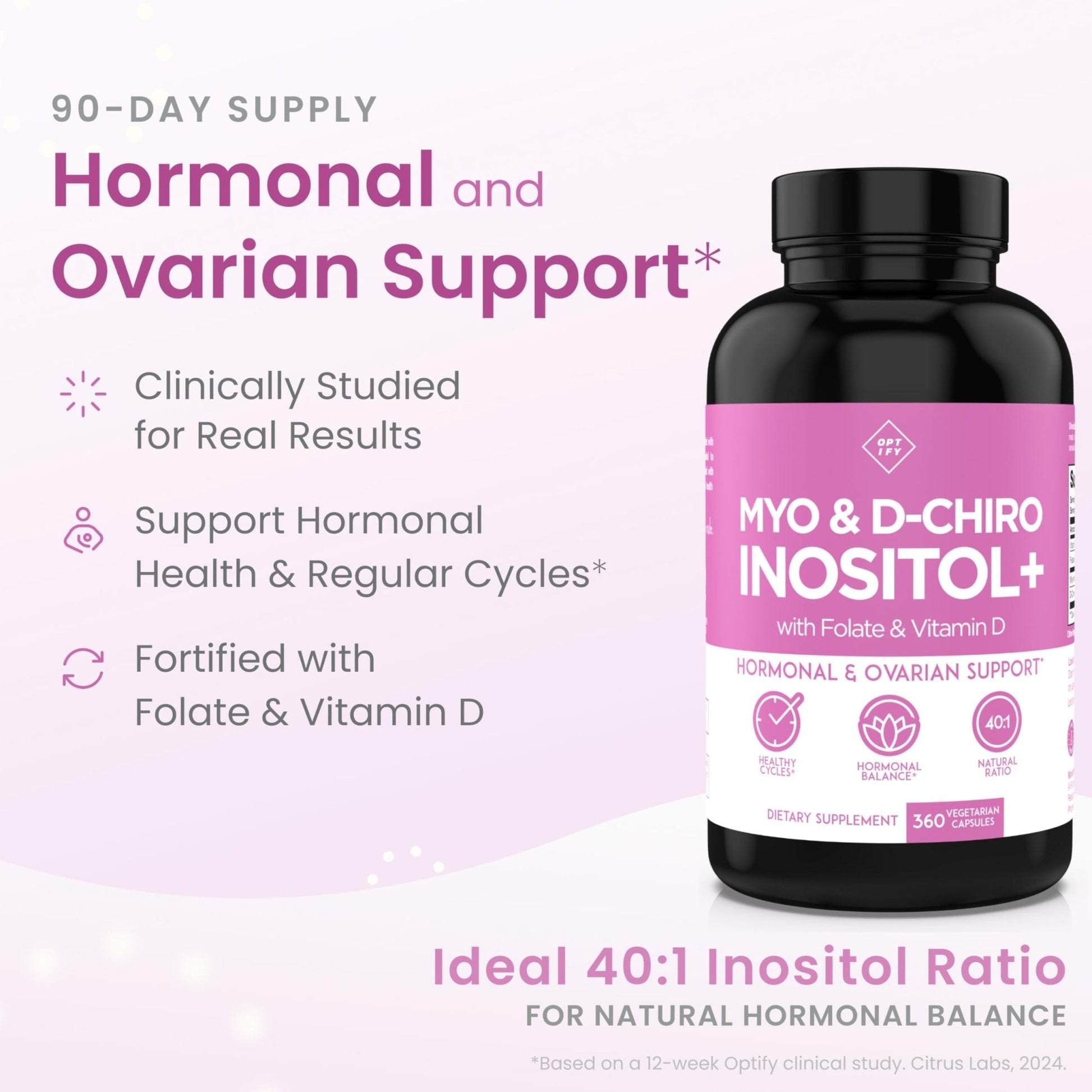 Optify Inositol Supplement for Women – 90-Day Supply – Myo-Inositol and D-Chiro Inositol with Folate and Vitamin D – 40:1 Ratio – Hormone Balance & Ovarian Support - 360 Capsules - PrimeBioHealth - canada supplements