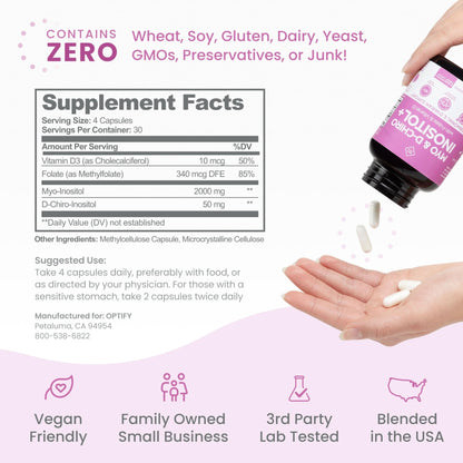 Optify Myo-Inositol & D-Chiro Inositol Supplement for Women – 40:1 Ratio Plus Folate and Vitamin D – Support Healthy Hormonal Balance - PrimeBioHealth - canada supplements