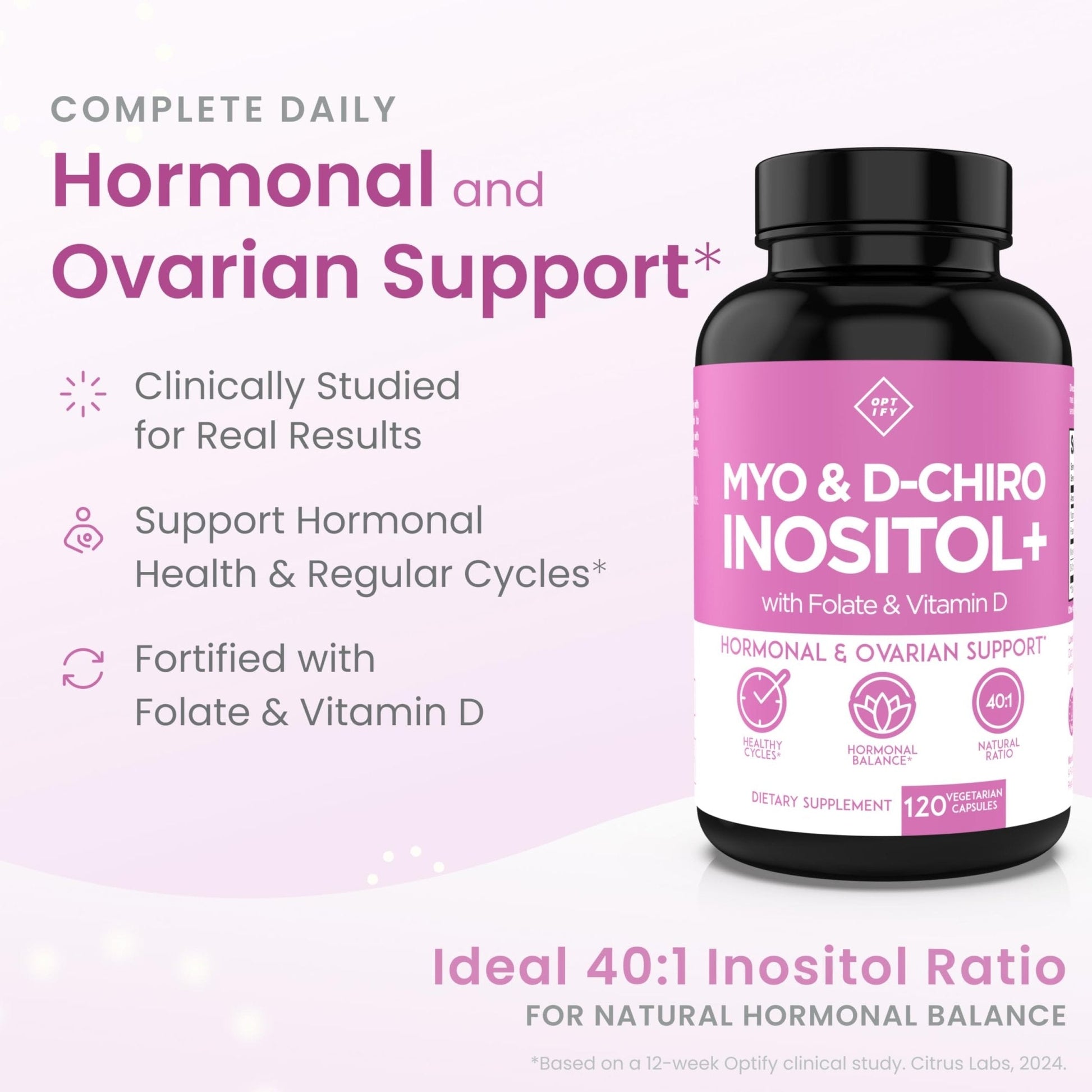 Optify Myo-Inositol & D-Chiro Inositol Supplement for Women – 40:1 Ratio Plus Folate and Vitamin D – Support Healthy Hormonal Balance - PrimeBioHealth - canada supplements