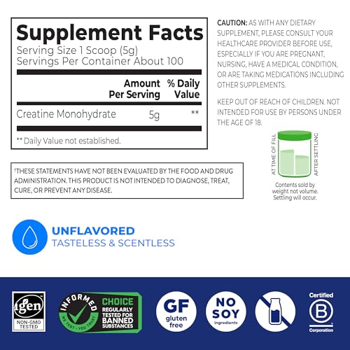 Orgain Creatine Monohydrate Micronized Powder, 100 Servings, Unflavored, Supports Muscle Growth, Post Workout Recovery and Brain Health, No Artificial Additives - PrimeBioHealth - canada supplements