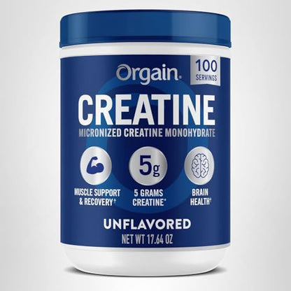 Orgain Creatine Monohydrate Micronized Powder, 100 Servings, Unflavored, Supports Muscle Growth, Post Workout Recovery and Brain Health, No Artificial Additives - PrimeBioHealth - canada supplements