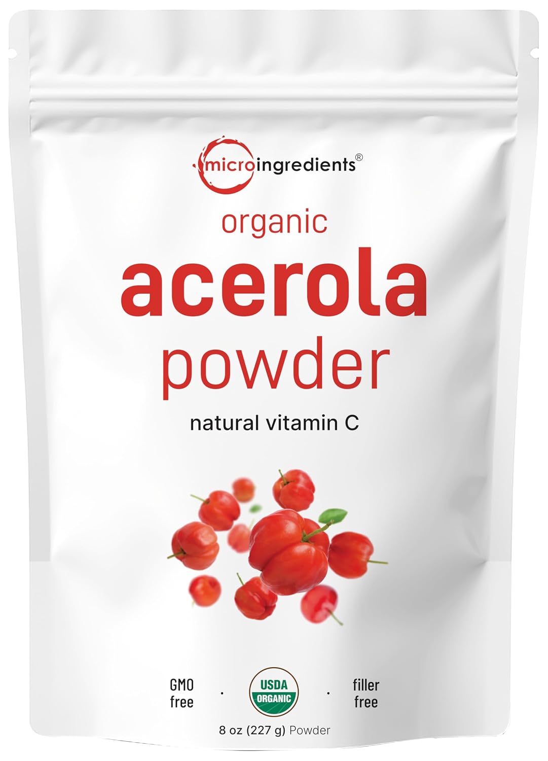 Organic Acerola Powder, 8oz | Natural Organic Vitamin C Superfood | No Sugar & Additives | Great Flavor for Drinks, Smoothie, & Beverages | Non-GMO & Vegan Friendly, Brazil Origin - PrimeBioHealth - canada supplements