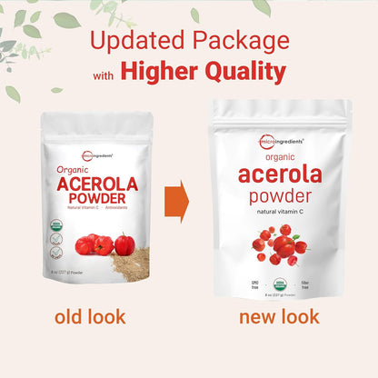 Organic Acerola Powder, 8oz | Natural Organic Vitamin C Superfood | No Sugar & Additives | Great Flavor for Drinks, Smoothie, & Beverages | Non-GMO & Vegan Friendly, Brazil Origin - PrimeBioHealth - canada supplements