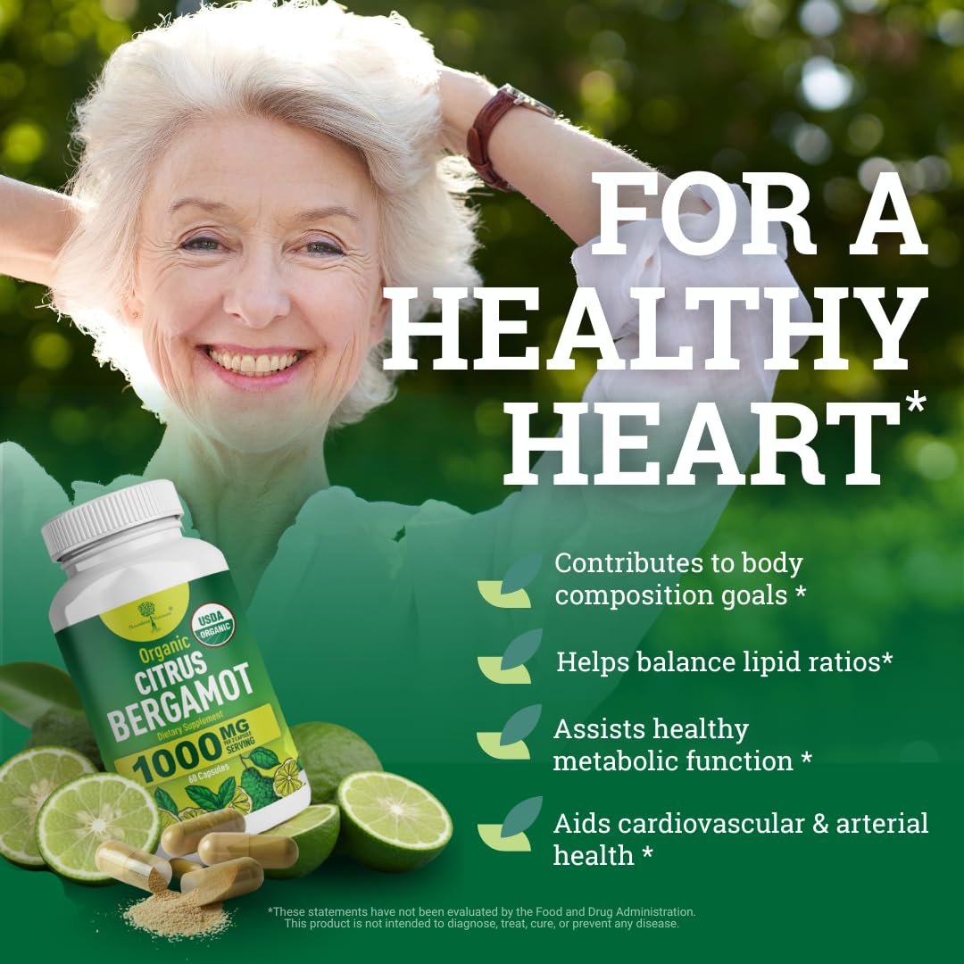 Organic Citrus Bergamot Supplement - Only USDA, Cardiologist Formulated with 200+ Scientific Studies -1000mg - Patented Extract, Heart, Cholesterol, - PrimeBioHealth - canada supplements