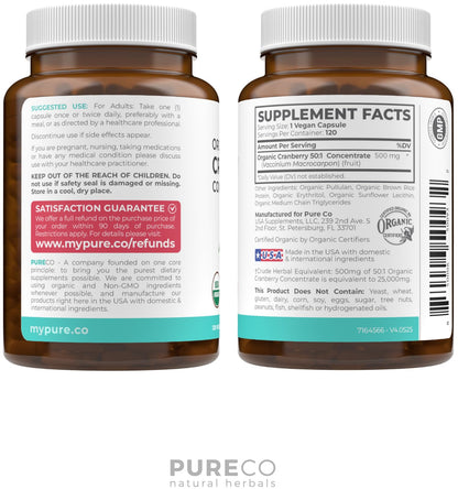 Organic Cranberry Pills - Vegan Supplement for Urinary Tract Health & Kidney Cleanse - Cranberry Pills for Women 500mg 50:1 Cranberry Concentrate Per Serving - Urinary Tract Support - 60 Capsules - PrimeBioHealth - canada supplements