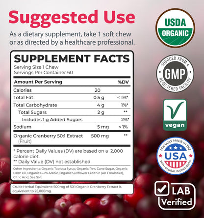 Organic Cranberry Pills - Vegan Supplement for Urinary Tract Health & Kidney Cleanse - Cranberry Pills for Women 500mg 50:1 Cranberry Concentrate Per Serving - Urinary Tract Support - 60 Capsules - PrimeBioHealth - canada supplements