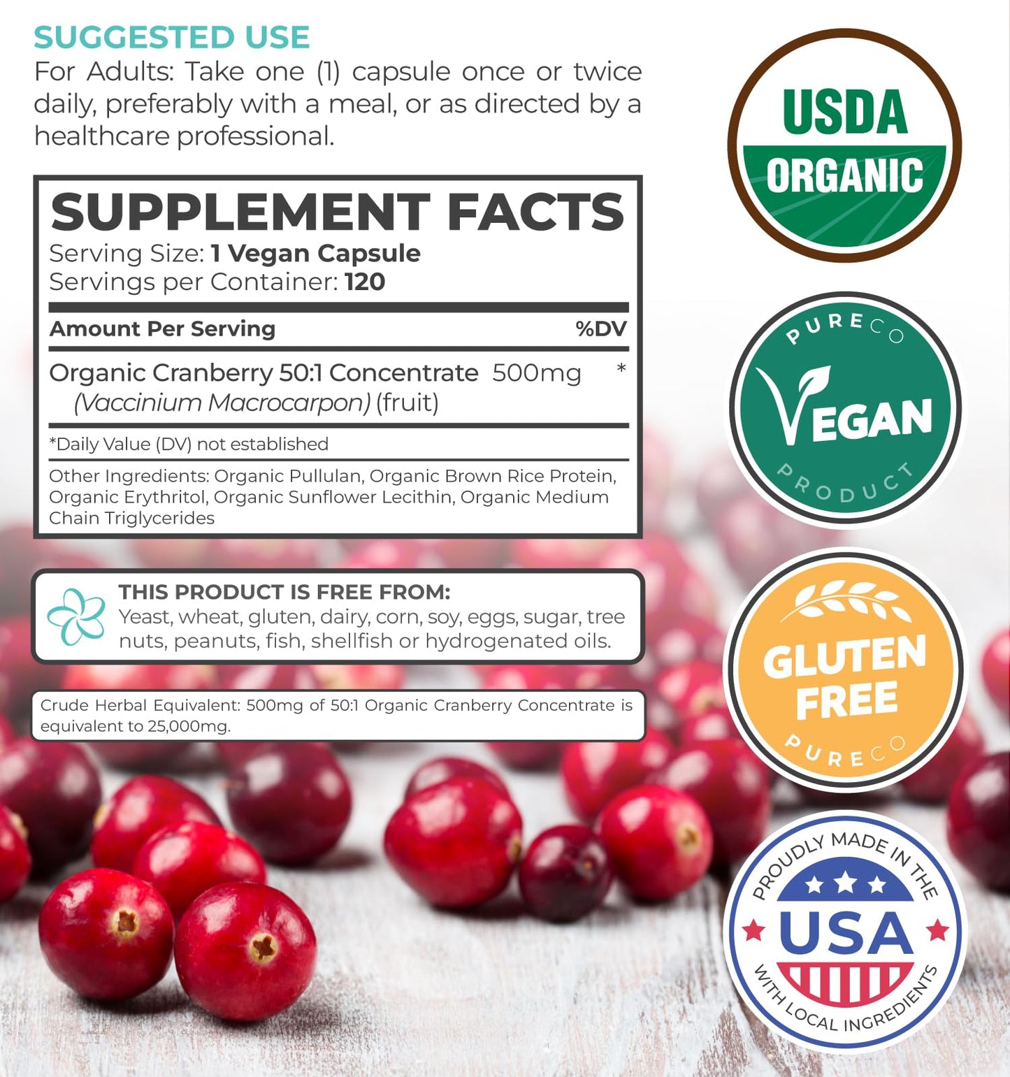 Organic Cranberry Pills - Vegan Supplement for Urinary Tract Health & Kidney Cleanse - Cranberry Pills for Women 500mg 50:1 Cranberry Concentrate Per Serving - Urinary Tract Support - 60 Capsules - PrimeBioHealth - canada supplements