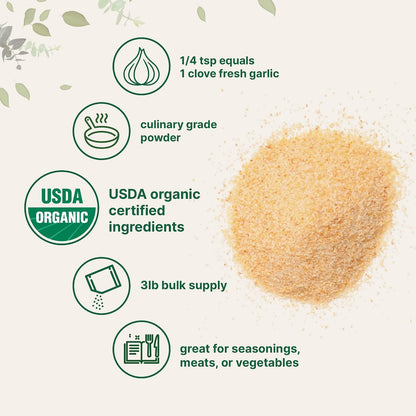 Organic Garlic Powder, 3 lb | Premium Raw Allium Sativum Bulb | Pungent & Savory Flavor | Great for Meats, Vegetables & Spice Mixes | Additive Free, Non-GMO, Bulk Supply - PrimeBioHealth - canada supplements