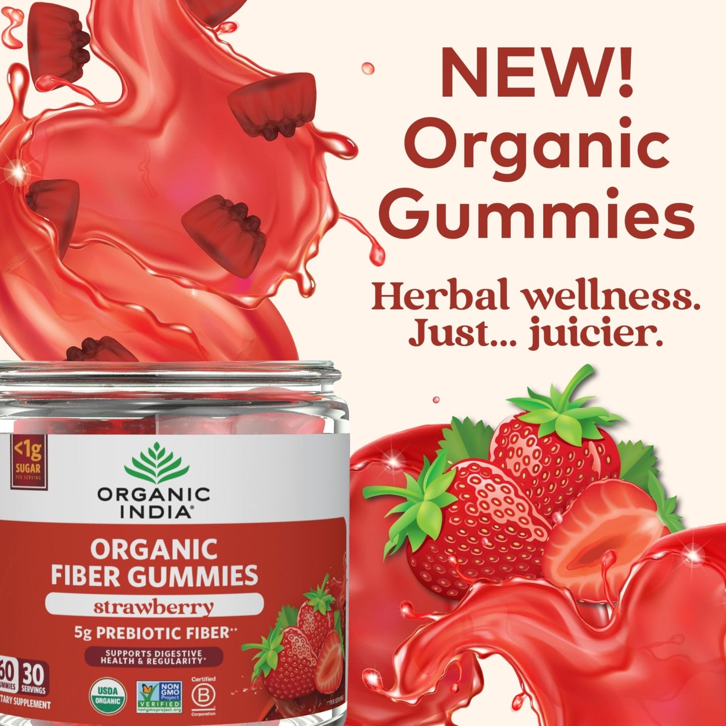 ORGANIC INDIA Fiber Gummies for Adults - Prebiotic Fiber, Dietary Supplement, Digestive Health for Men & Women, Vegan, Low Sugar - PrimeBioHealth - canada supplements