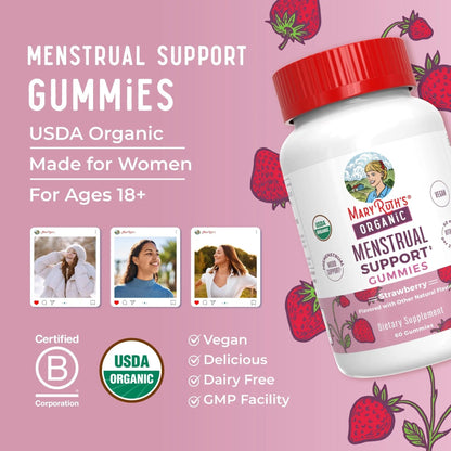 Organic Menstrual Support Gummies by MaryRuth's | for The Relief of Common Symptoms of Premenstrual Syndrome | PMS Support | Premenstrual Mood Support | USDA Organic | Non-GMO | Vegan | 30 Servings - PrimeBioHealth - canada supplements