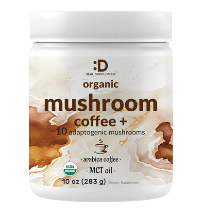 Organic Mushroom Coffee, 10oz – 10 Adaptogenic Mushrooms with Arabica Coffee + MCT Oil for Smooth Flavor – Turkey Tail, Lions Mane, Cordyceps, Chaga, Reishi – Immune, Energy,& Brain Support Supplement - PrimeBioHealth - canada supplements