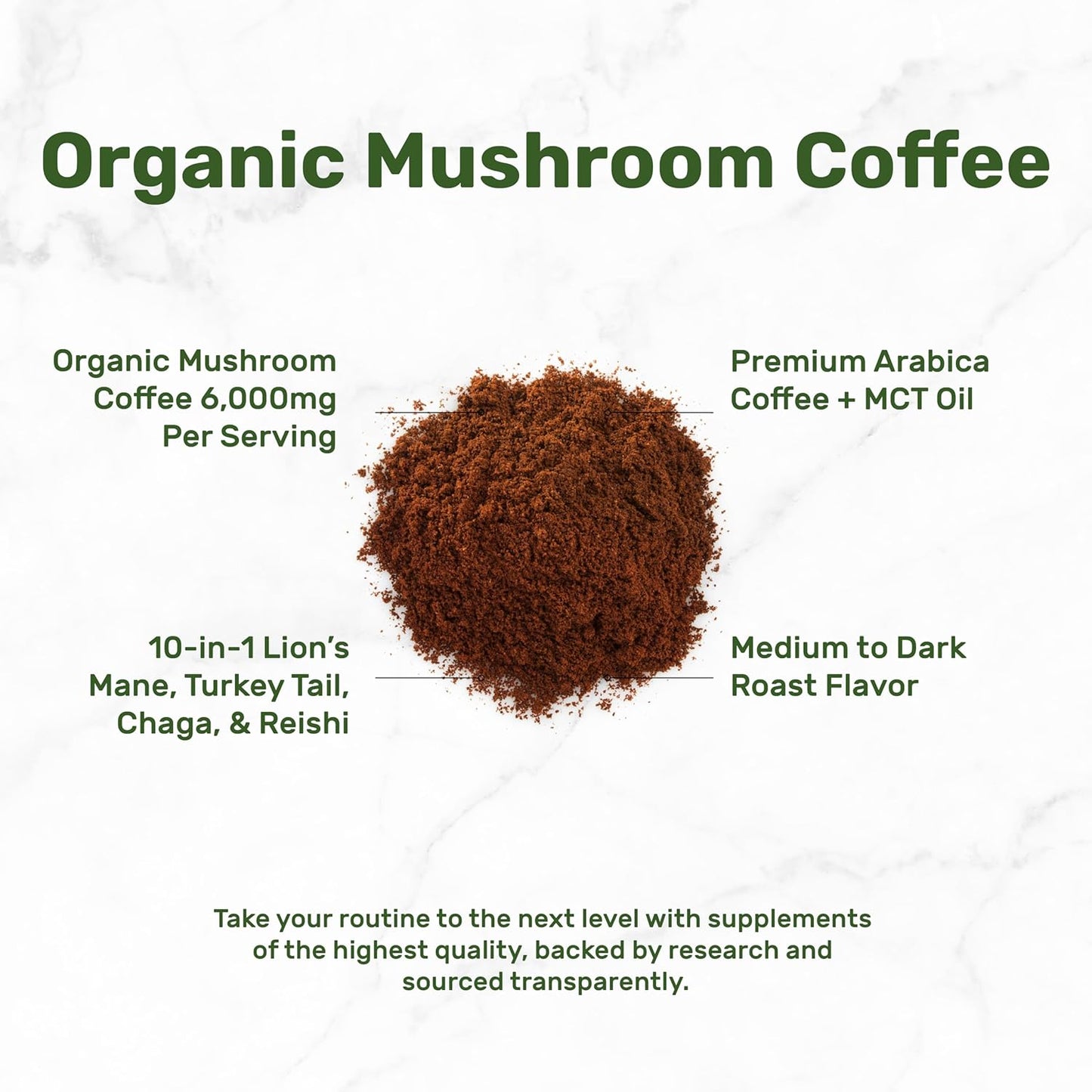 Organic Mushroom Coffee, 10oz – 10 Adaptogenic Mushrooms with Arabica Coffee + MCT Oil for Smooth Flavor – Turkey Tail, Lions Mane, Cordyceps, Chaga, Reishi – Immune, Energy,& Brain Support Supplement - PrimeBioHealth - canada supplements