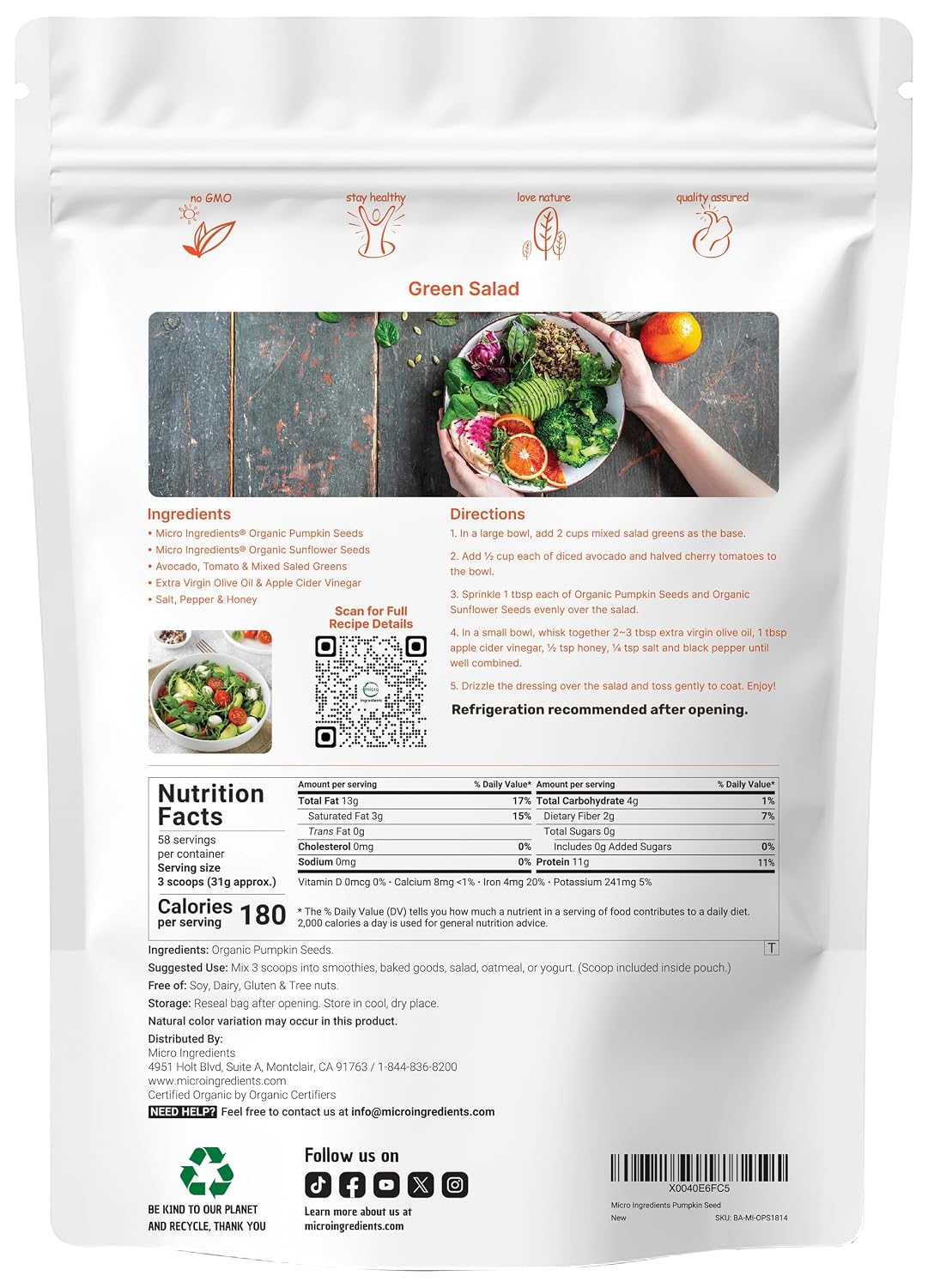 Organic Pumpkin Seeds, 4lbs | Raw, Unsalted, & Shelled – Whole Pepitas | Pumpkin Seeds to Eat | Great for Baking, Smoothies, & Salad Toppings | Natural Source of Essential Fatty Acids, Protein, & Iron - PrimeBioHealth - canada supplements