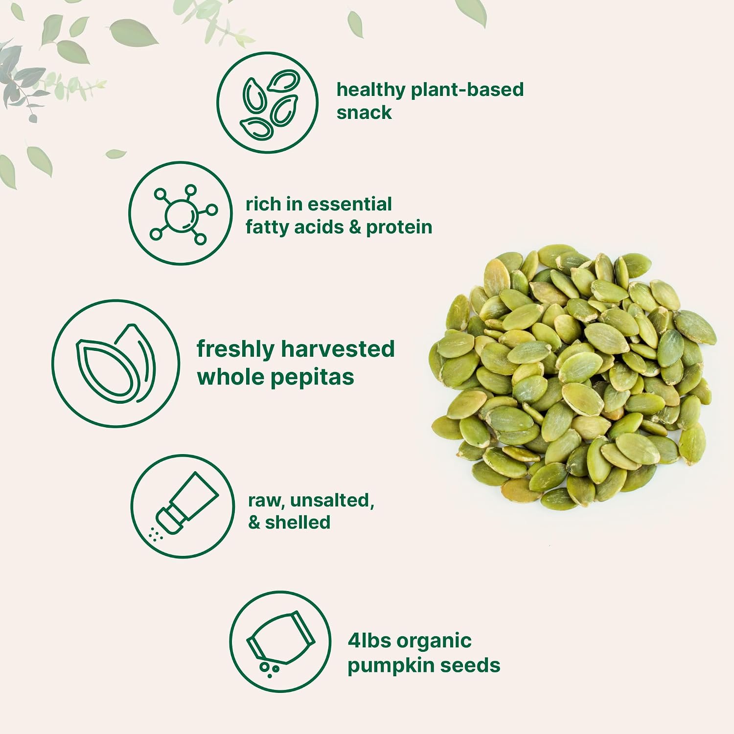 Organic Pumpkin Seeds, 4lbs | Raw, Unsalted, & Shelled – Whole Pepitas | Pumpkin Seeds to Eat | Great for Baking, Smoothies, & Salad Toppings | Natural Source of Essential Fatty Acids, Protein, & Iron - PrimeBioHealth - canada supplements