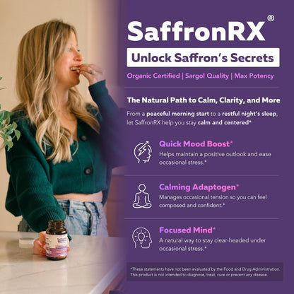 Organic Saffron Extract: Optimized Extract with Safromotivines, Safranal, and Crocins – Clinically Studied | Premium Persian Sargol Quality | Supports Mood, Calmness, and Relaxation – 30 Servings - PrimeBioHealth - canada supplements