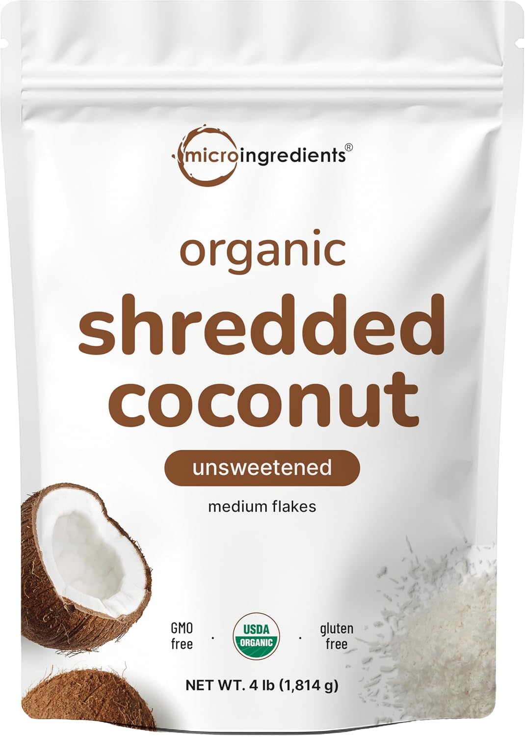 Organic Shredded Coconut Flakes, 4lbs | Raw Unsweetened Flavor, Medium Sized | Great for Baking, Smoothies, or Garnish | Non-GMO, Sugar Free, Keto Friendly - PrimeBioHealth - canada supplements