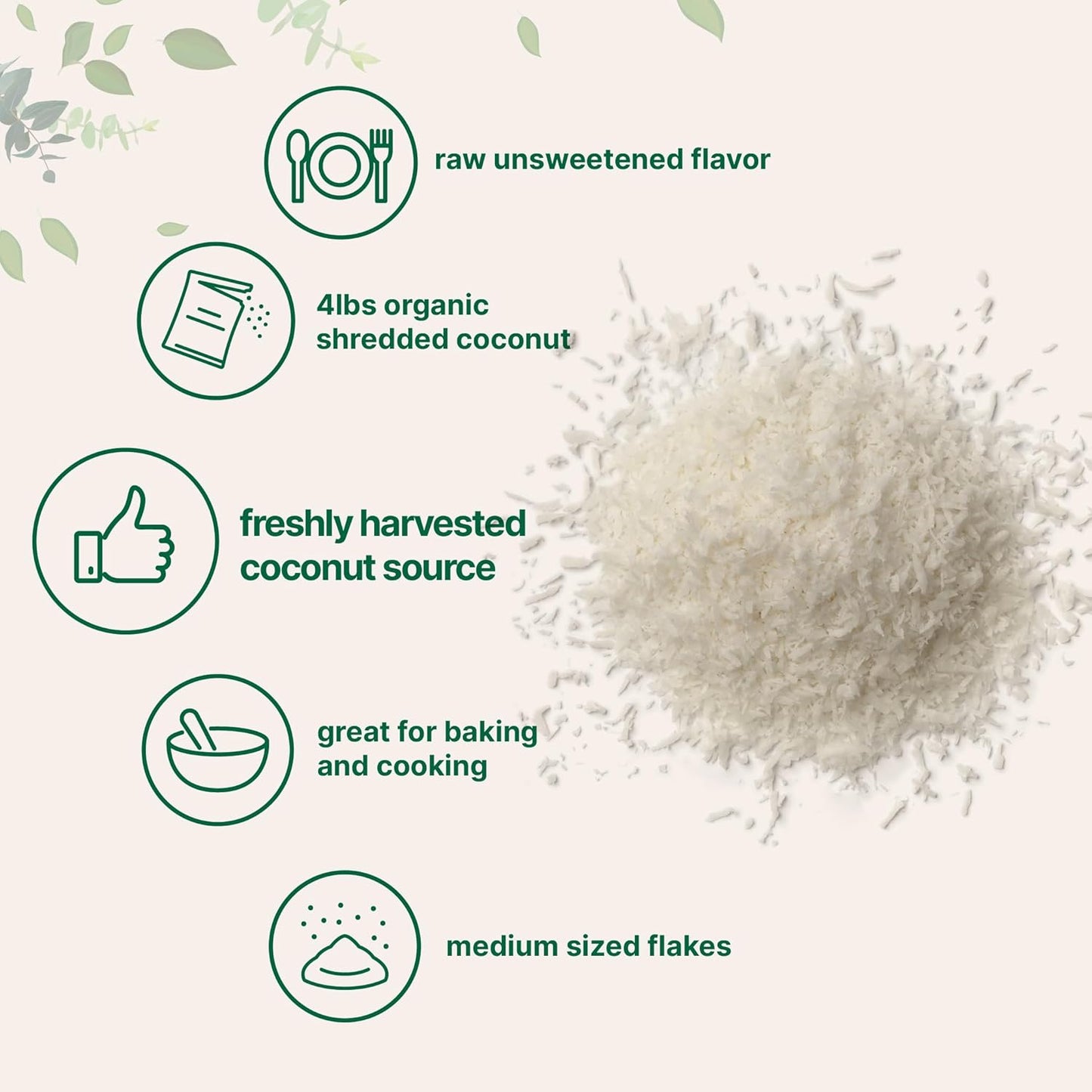 Organic Shredded Coconut Flakes, 4lbs | Raw Unsweetened Flavor, Medium Sized | Great for Baking, Smoothies, or Garnish | Non-GMO, Sugar Free, Keto Friendly - PrimeBioHealth - canada supplements