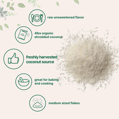 Organic Shredded Coconut Flakes, 4lbs | Raw Unsweetened Flavor, Medium Sized | Great for Baking, Smoothies, or Garnish | Non-GMO, Sugar Free, Keto Friendly - PrimeBioHealth - canada supplements