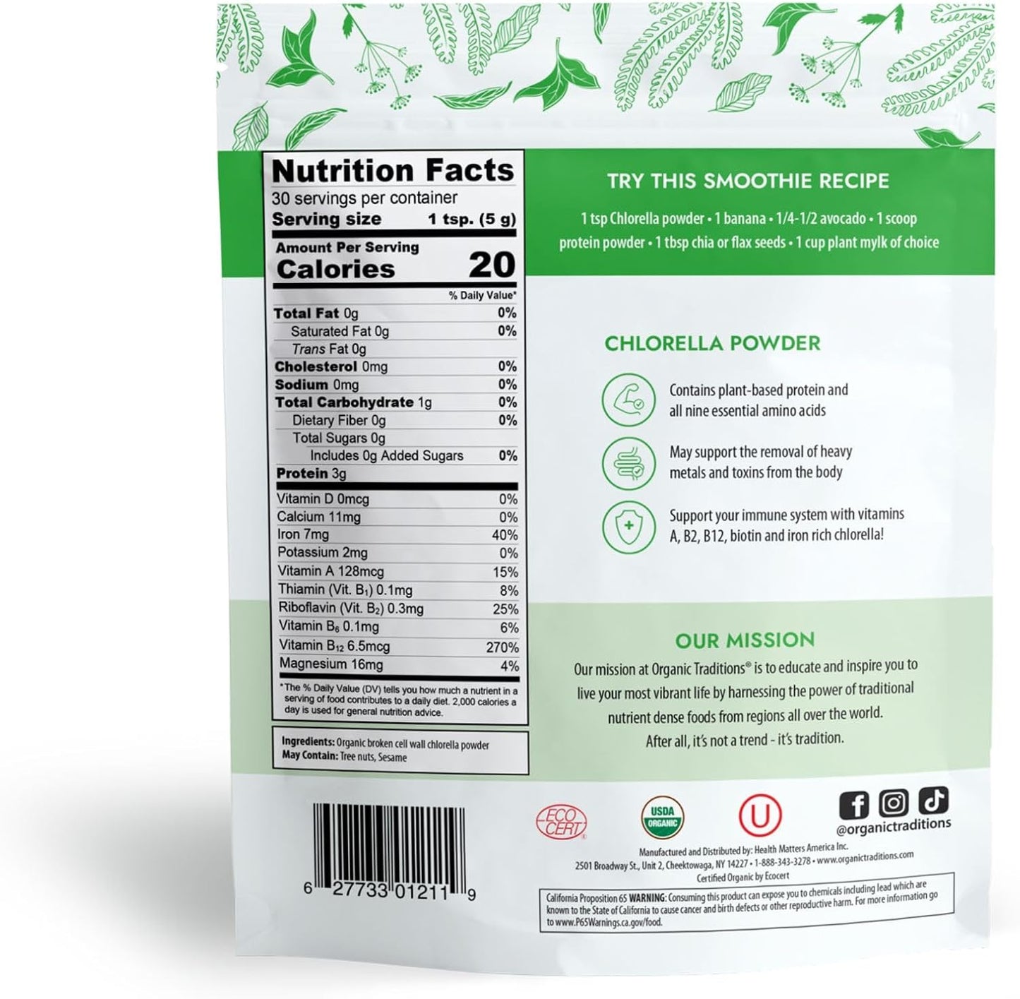 Organic Spirulina & Chlorella Superfood Powder, Vegan, Non-GMO - PrimeBioHealth - canada supplements