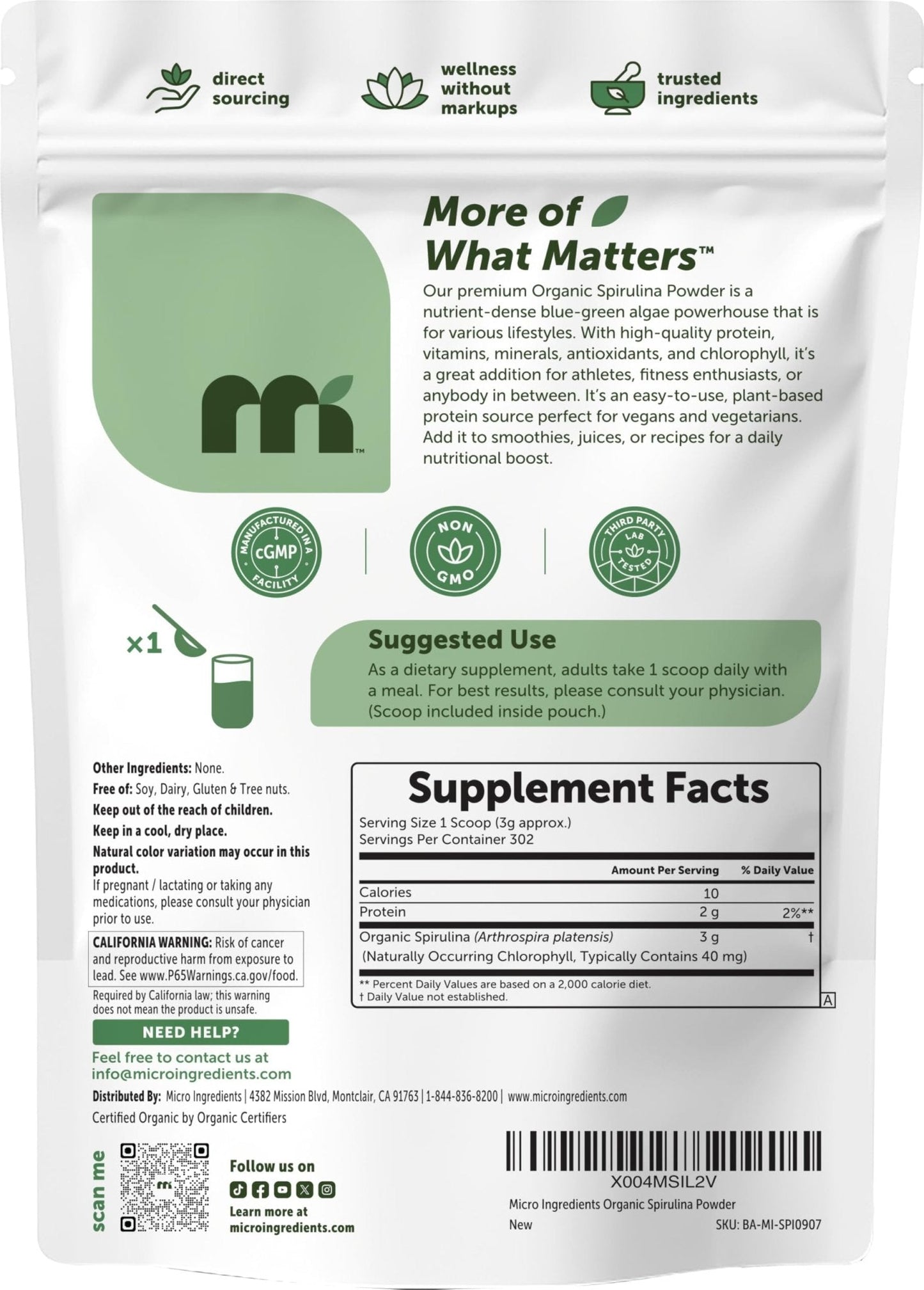 Organic Spirulina Powder, 1lb | Blue-Green Algae, Naturally Occurring Vegan Protein, Vitamins & Minerals | Source of Natural Chlorophyll & Enzymes | Non-GMO, Gluten-Free, No Additives - PrimeBioHealth - canada supplements