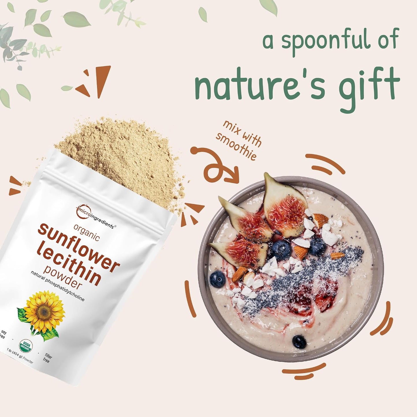 Organic Sunflower Lecithin Powder, 1 Pound, Sustainable Farmed, Cold Pressed, Rich in Phosphatidyl Choline and Protein, Making Liposomal Vitamin C, Lactation Supplement, Non-GMO - PrimeBioHealth - canada supplements