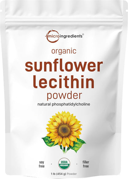 Organic Sunflower Lecithin Powder, 1 Pound, Sustainable Farmed, Cold Pressed, Rich in Phosphatidyl Choline and Protein, Making Liposomal Vitamin C, Lactation Supplement, Non-GMO - PrimeBioHealth - canada supplements