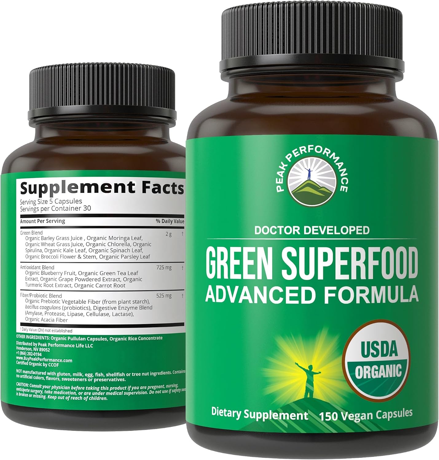 Organic Super Greens 150 Capsules - Green Juice Superfood Supplement with 25 All Natural Organic Ingredients. Max Energy and Detox Super Food Pills with Spirulina, Spinach, Kale, Turmeric, Probiotics - PrimeBioHealth - canada supplements